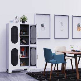 Metal Storage Cabinet, Bathroom Storage Cabinet with Doors and Shelves, Office Storage Cabinet with Lock, Black Garage Cabinets, 3 Adjustable Shelves,