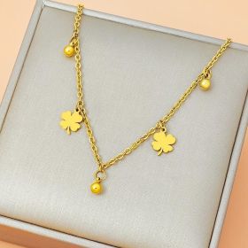 Titanium steel does not lose color four-leaf clover anklet female round bead Korean version of simple fashion ins explosion models foreign trade cross