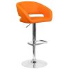 Erik Contemporary Orange Vinyl Adjustable Height Barstool with Rounded Mid-Back and Chrome Base