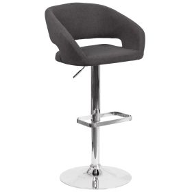 Erik Contemporary Charcoal Fabric Adjustable Height Barstool with Rounded Mid-Back and Chrome Base