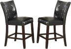 Modern Counter Height Chairs Black Faux Leather Tufted Set of 2 High Chairs Dining Seating
