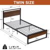 Twin Bed Frames with Wood Headboard and Footboard, Metal Platform Bed Frame with Storage No Box Spring Needed Sturdy Non-Slip Without Noise, Steel Sla