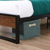 Twin Bed Frames with Wood Headboard and Footboard, Metal Platform Bed Frame with Storage No Box Spring Needed Sturdy Non-Slip Without Noise, Steel Sla