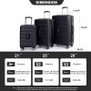 3 Piece Luggage Sets PC+ABS Lightweight Suitcase with Two Hooks, Spinner Wheels, TSA Lock, (21/25/29) Black