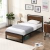 Twin Bed Frames with Wood Headboard and Footboard, Metal Platform Bed Frame with Storage No Box Spring Needed Sturdy Non-Slip Without Noise, Steel Sla