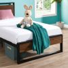Twin Bed Frames with Wood Headboard and Footboard, Metal Platform Bed Frame with Storage No Box Spring Needed Sturdy Non-Slip Without Noise, Steel Sla
