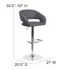 Erik Contemporary Orange Vinyl Adjustable Height Barstool with Rounded Mid-Back and Chrome Base