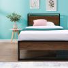 Twin Bed Frames with Wood Headboard and Footboard, Metal Platform Bed Frame with Storage No Box Spring Needed Sturdy Non-Slip Without Noise, Steel Sla