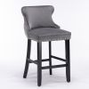 Contemporary Velvet Upholstered Wing-Back Barstools with Button Tufted Decoration and Wooden Legs;  and Chrome Nailhead Trim;  Leisure Style Bar Chair